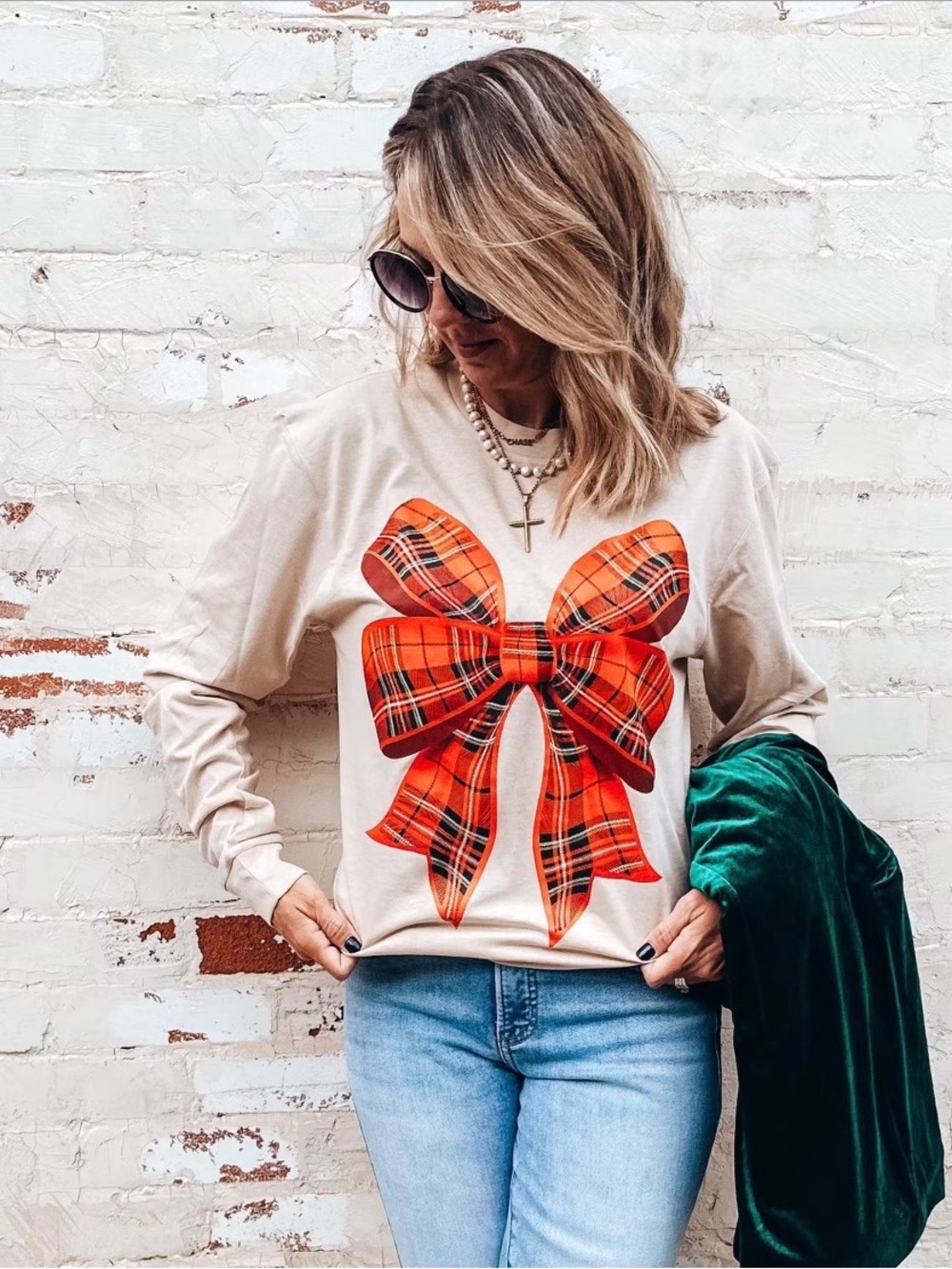 PPTX Plaid Holiday Bow Long Sleeve Tee